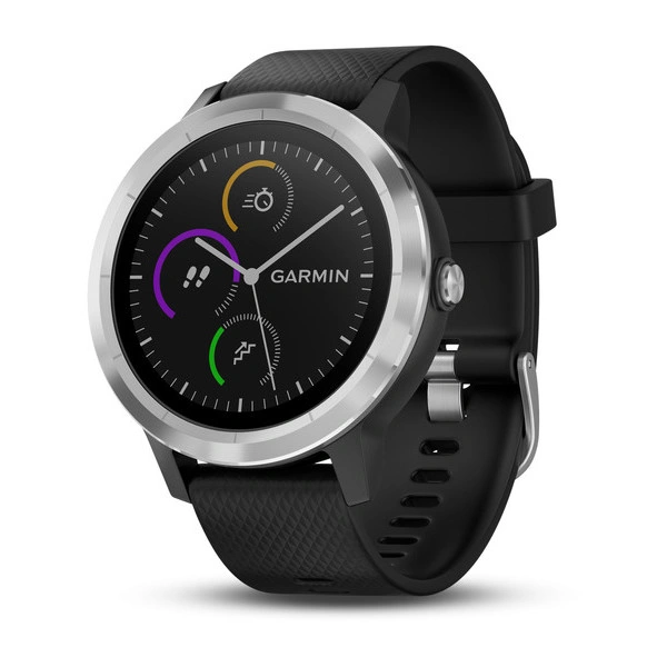 Часы Garmin Vivoactive 3 серебристые с черным ремешком
