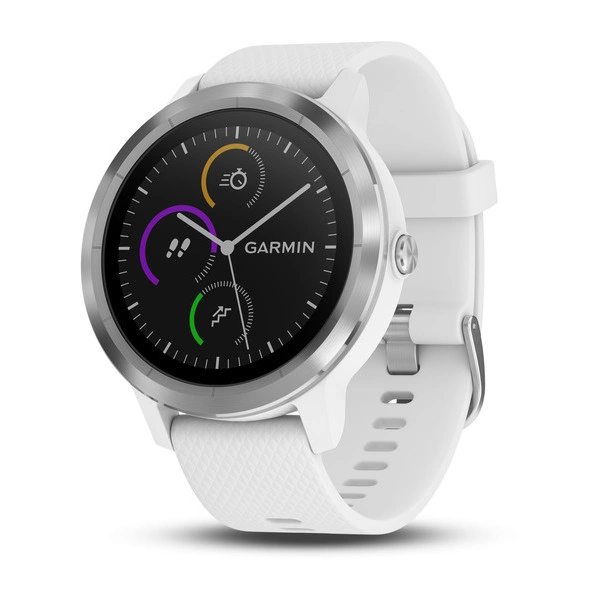Часы Garmin Vivoactive 3 серебристые с белым ремешком
